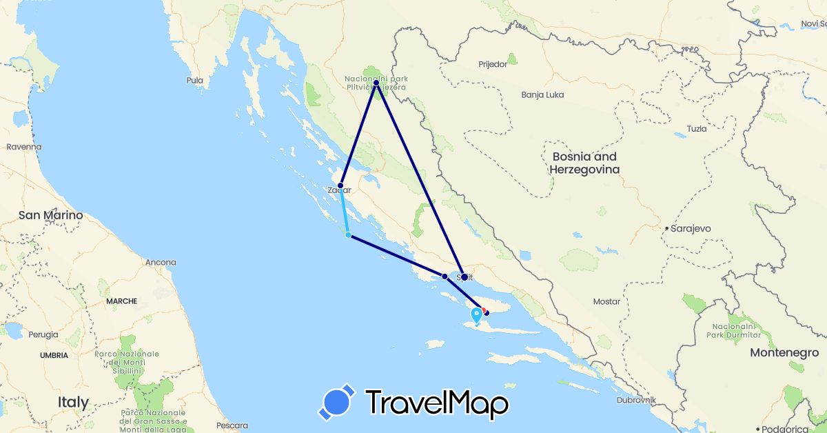 TravelMap itinerary: driving, hiking, boat in Croatia (Europe)